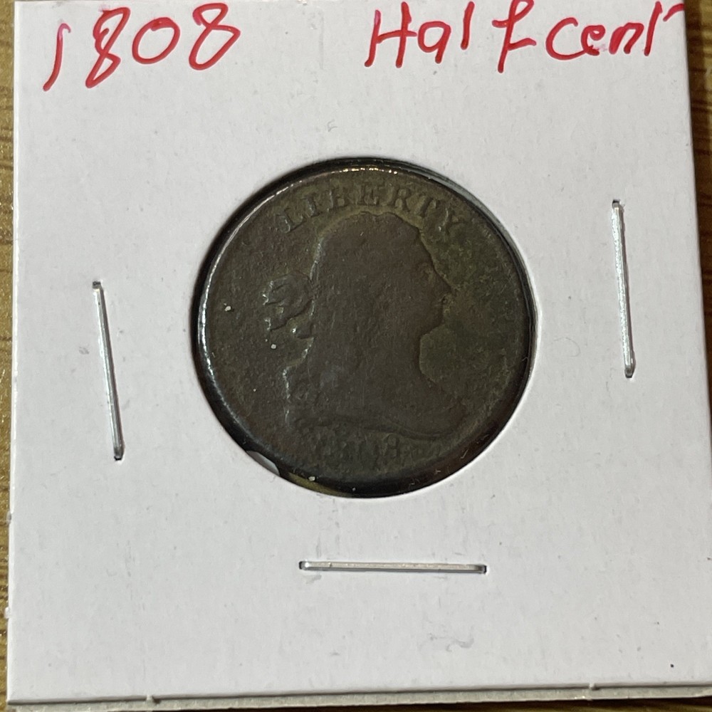 1808 Colonial US Draped Bust Copper 1/2 Cent
