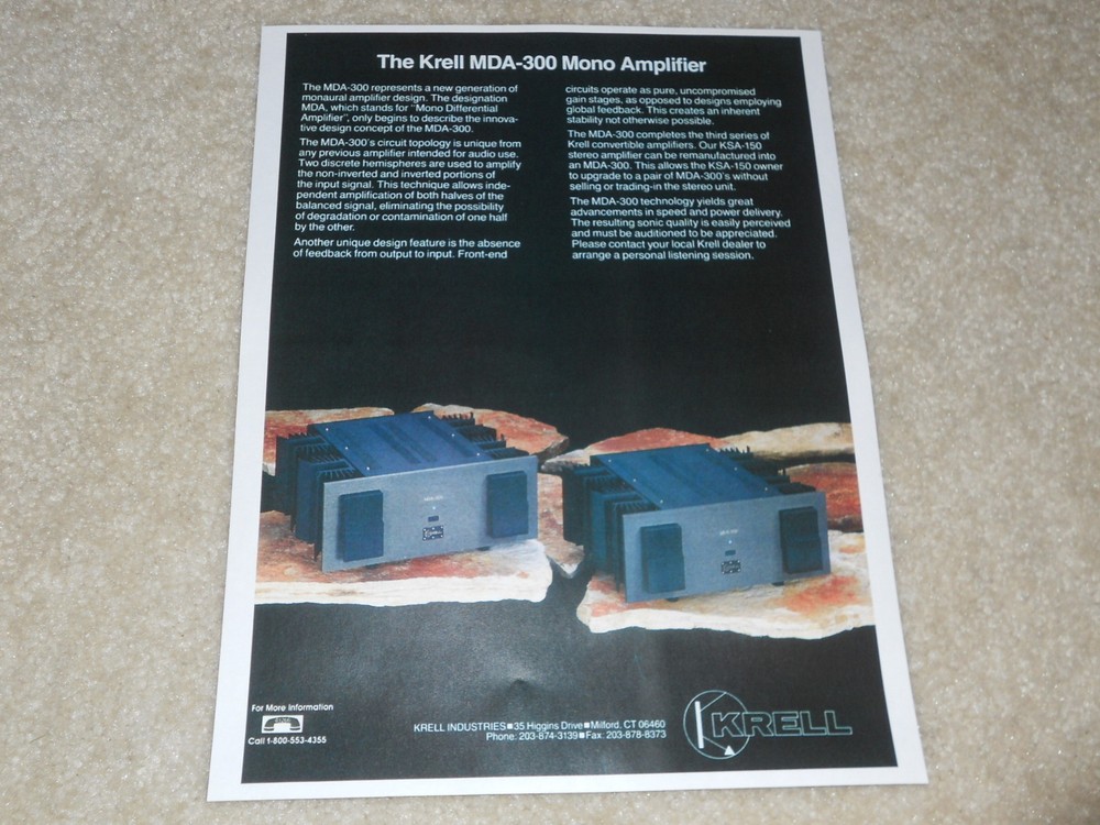 Krell MDA-300 Mono Amplifier Ad, 1994, 1 page, Article, Info