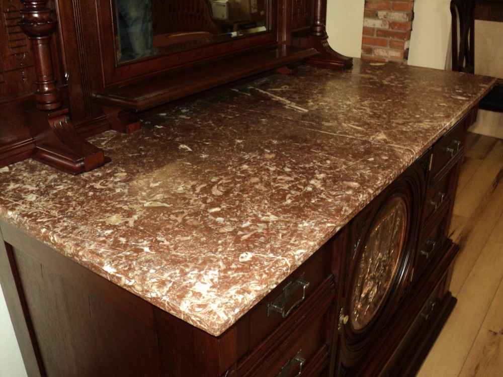 Late 19th Century Victorian Marble Top Cherry Buffet Sideboard with Mirror