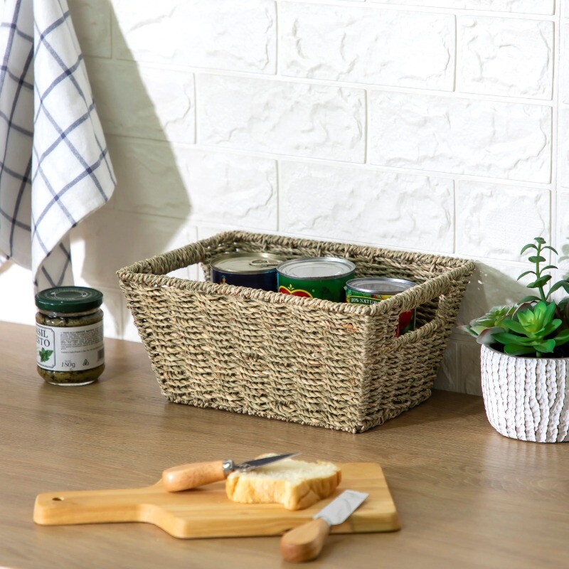 Homezone Natural Handwoven Seagrass Basket, Rectangle