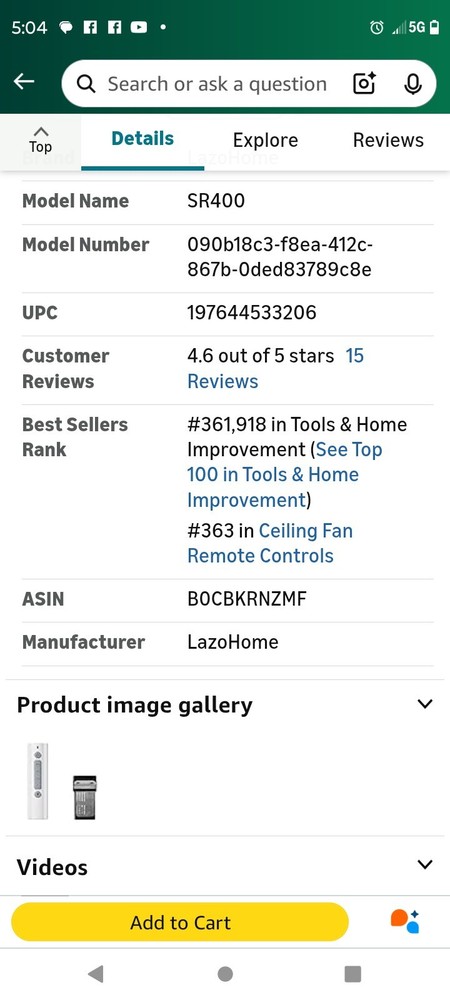 Ceiling Fan Remote Control SR400 SR401 Replacement Transmitter and Receiver R...