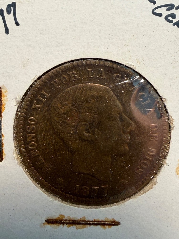 1877 Spain 50 Centimos Coin Extra Fine