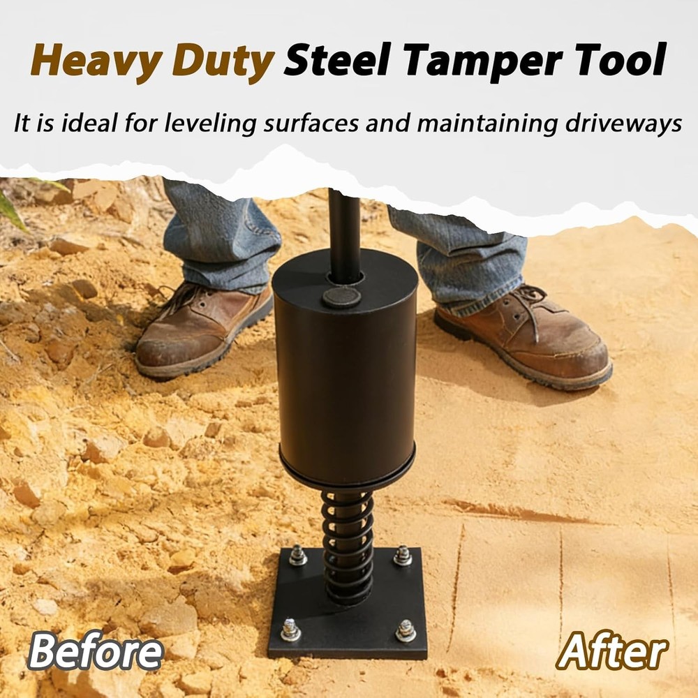 Heavy Duty Tamper Tool, Fillable Steel Base, Buffer Spring, Adjustable Handle