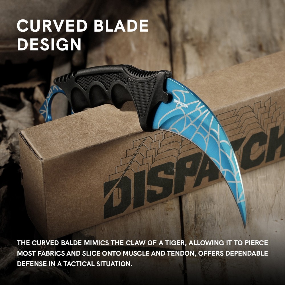 7.5" Tactical Karambit Throwing Knife - Fixed Blade, Hard Sheath Blue