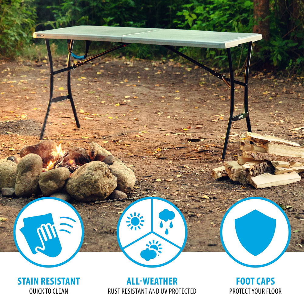 Lifetime 5 Ft Rectangle Fold-in-Half Portable Folding Table Collapsible White