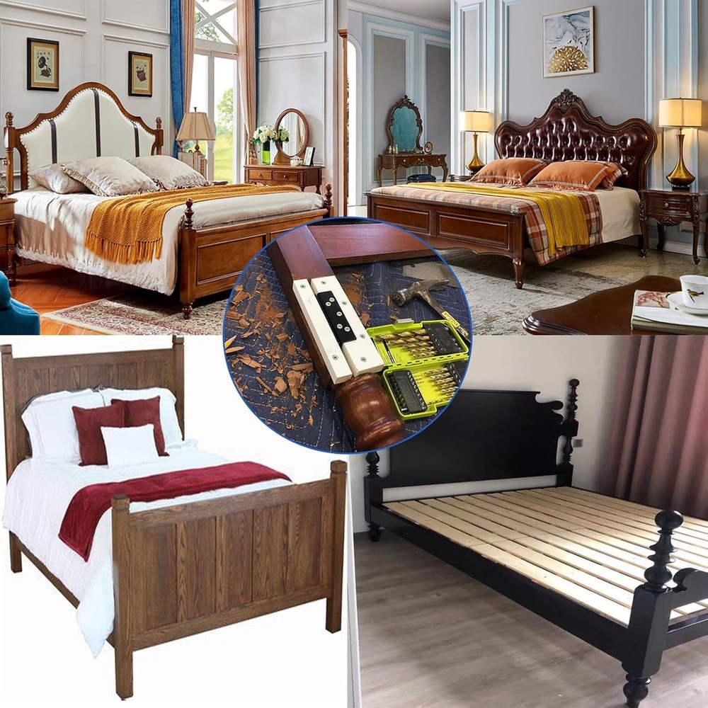 Bed Frame Hardware Post Double Hook Slot Brackets 2 Pieces, Black