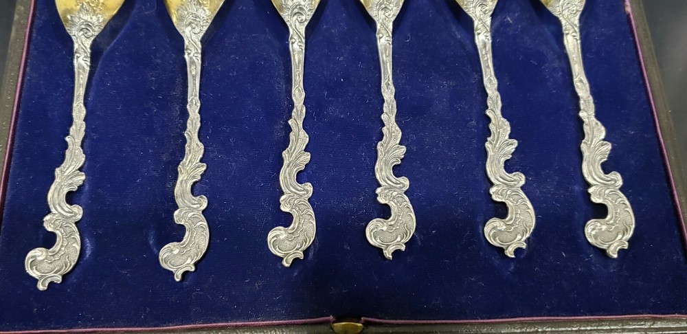Antique 19th Century German 800 Silver Spoon Set w/ Case