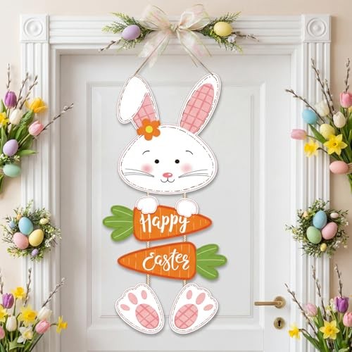 Easter Decorations Rabbit Sign Hanging Wall Decor Carrot Happy Easter Bunny