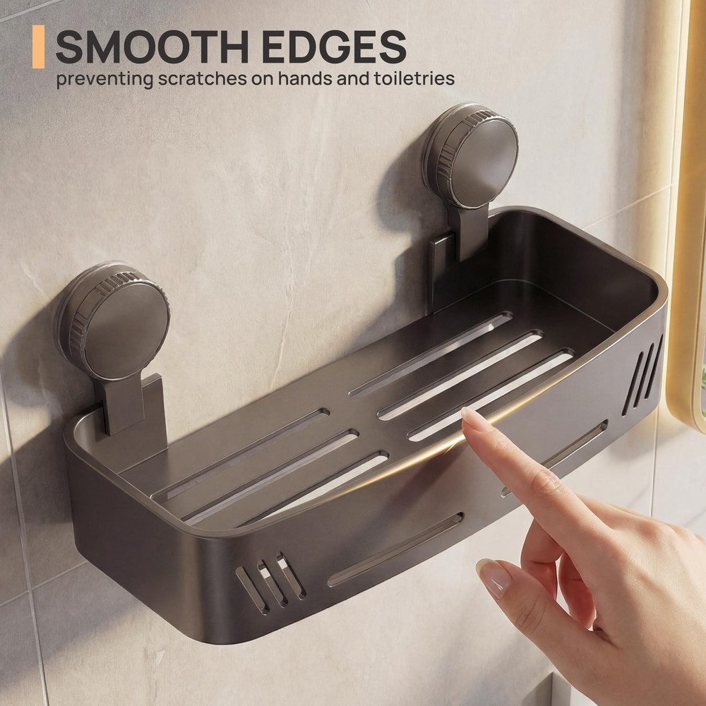 2-Tier Aluminum Suction Cup Square Shower Caddy, Rustproof No Drilling Bathro...