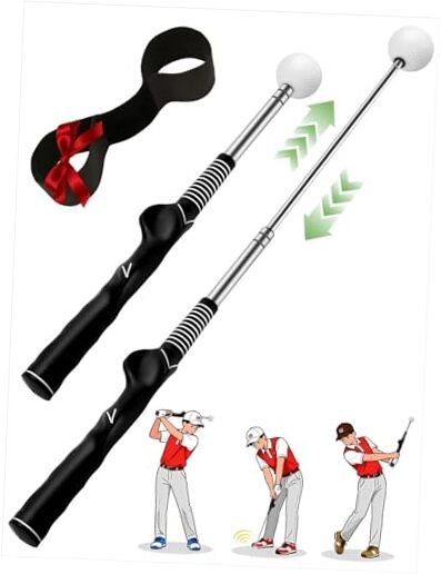 Retractable Golf Swing Trainer with Arm Band - Click Stick Golf Training Aid,
