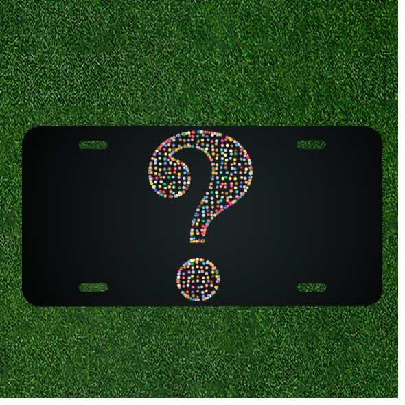 Custom Personalized License Plate Auto Tag With Colorful Question Mark Design