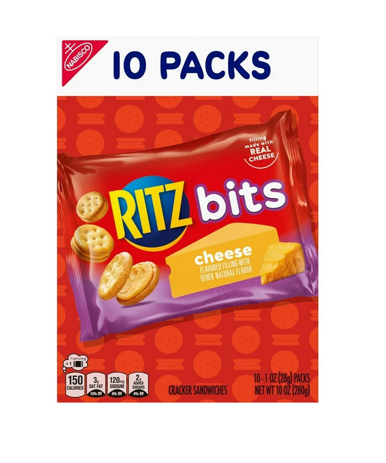 RITZ Bits Cheese Sandwich Crackers, Lunch Snacks, 10 Snack Packs
