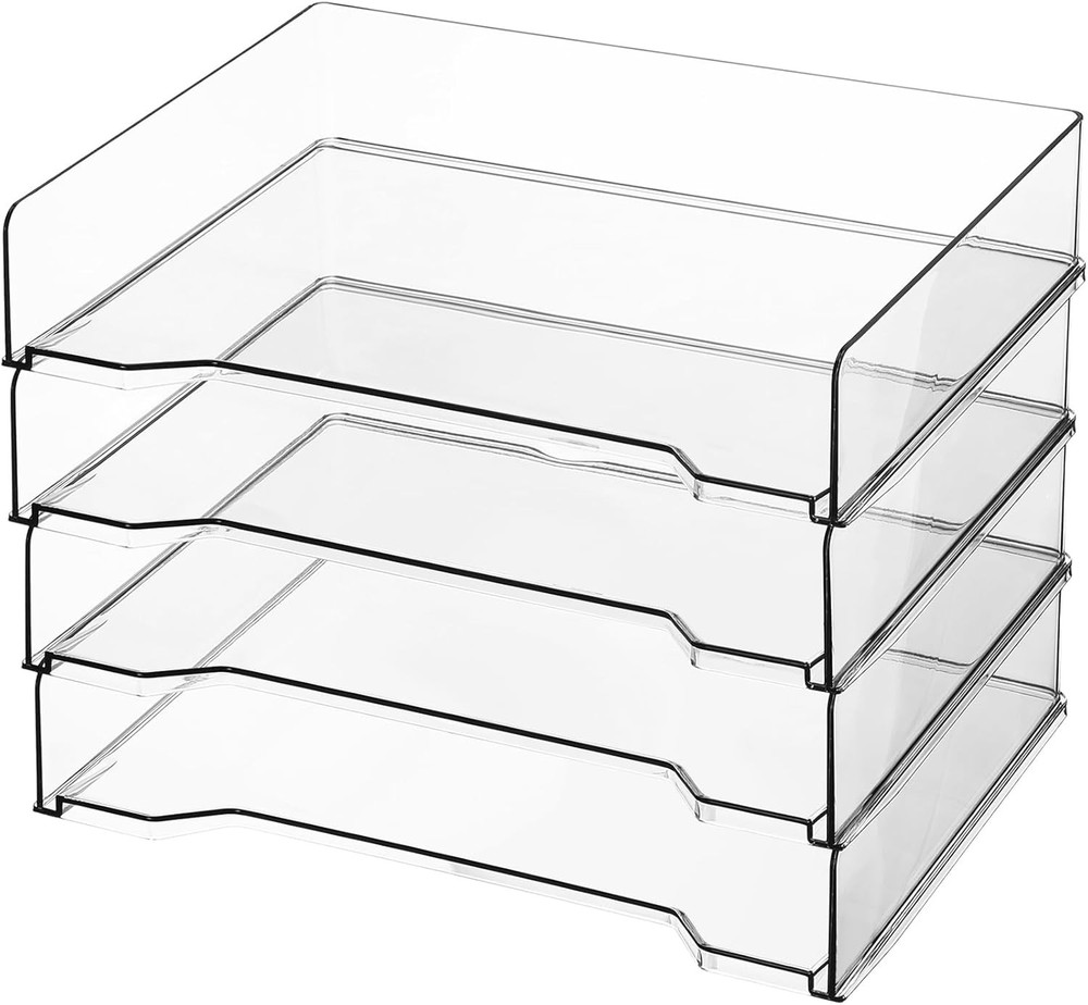 12 Pcs Stackable Letter Tray Rectangular Plastic Desk Organizer 13 x 9.5 x 2.6