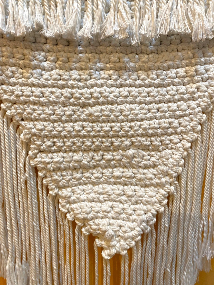 BOHO Handcrafted Wall Hanging Cotton Macrame w/Tassels Shells Blue/Silver Beads