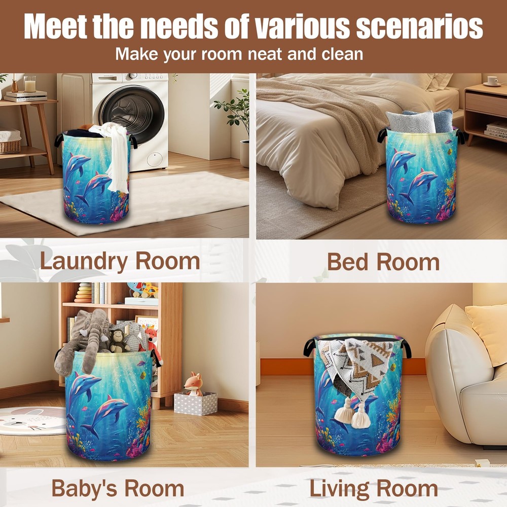 Dolphin Ocean Floating Laundry Basket,Waterproof Foldable Laundry Hamper,Dirt...