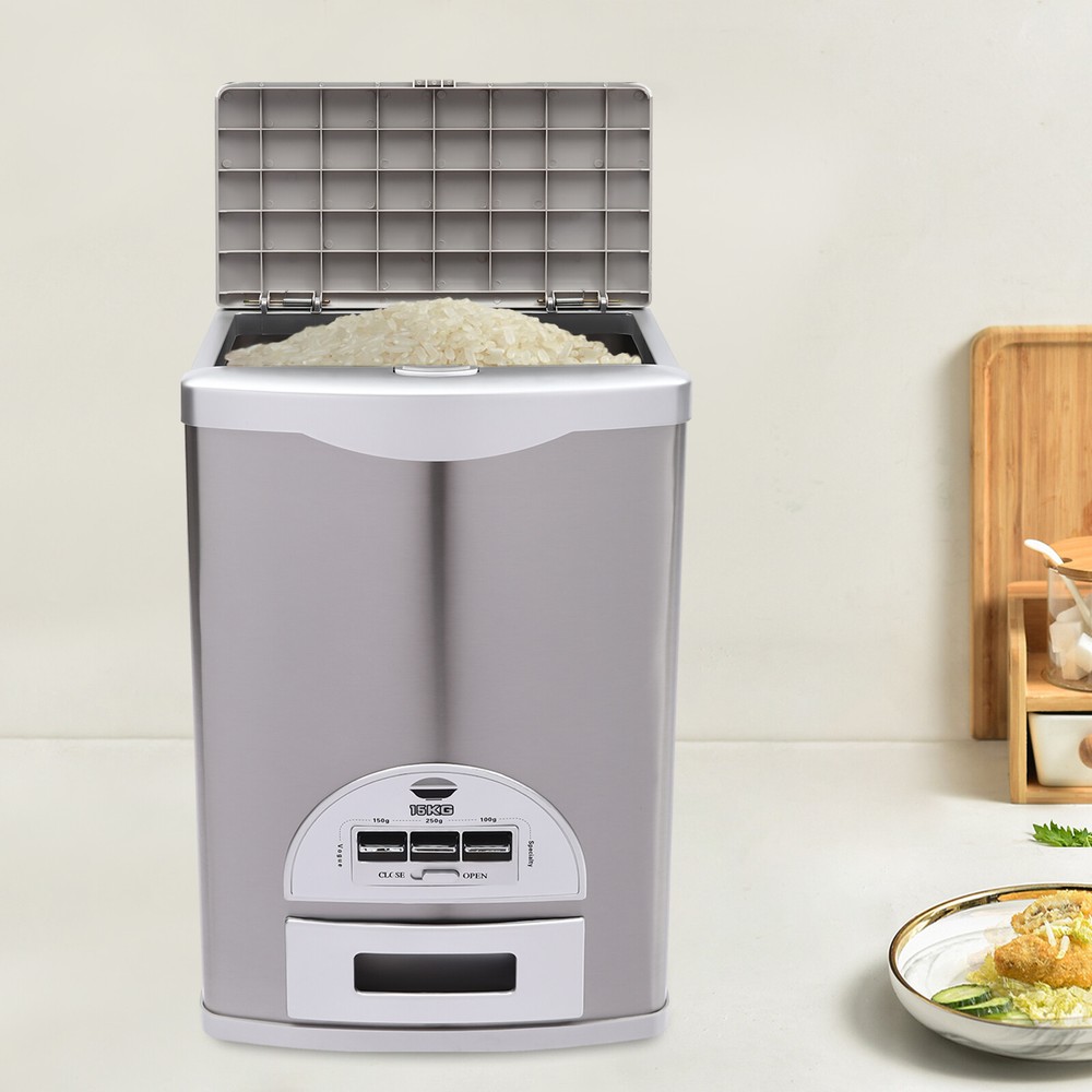 Stainless Rice Automatic Precise Dispenser Rice Storage Container 15kg/33lb]