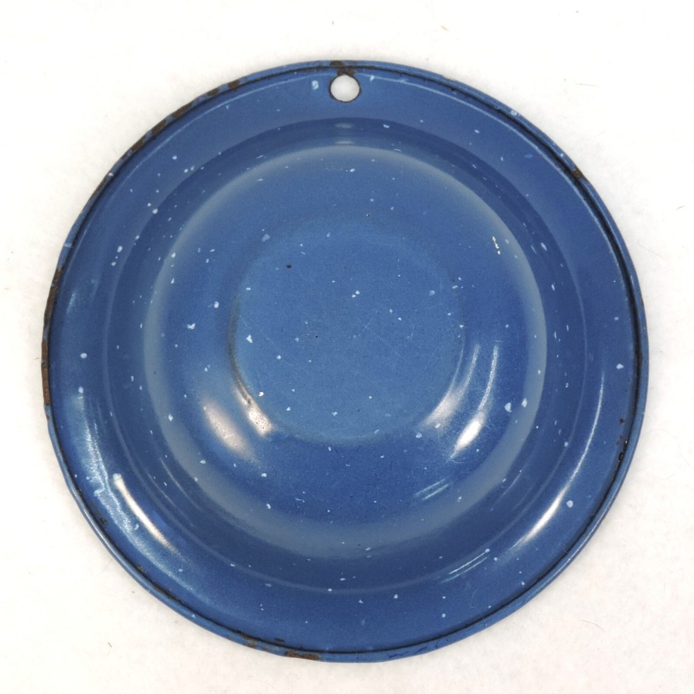 Vintage Enamelware Salesman Sample Basin Dark Blue Tiny White Specks