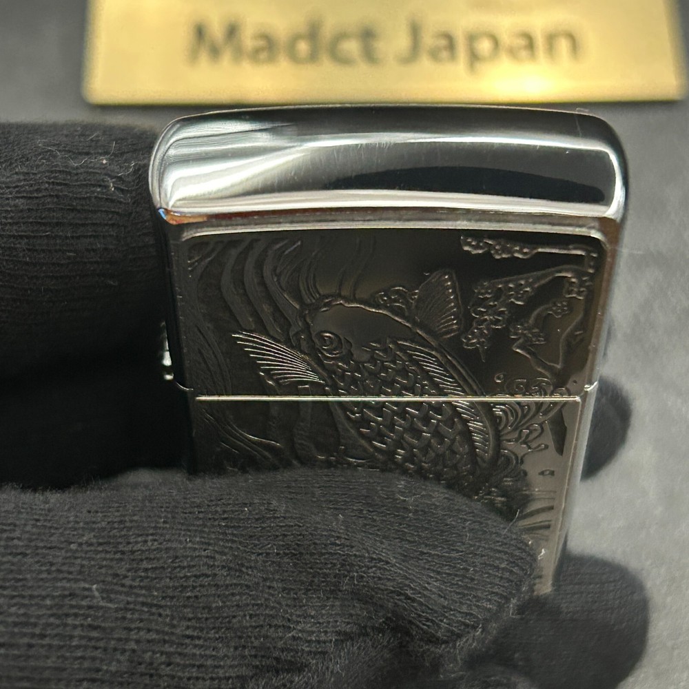 Zippo Climb Carp Japanese Pattern Black Silver 2 Sides Etching Lighter Japan