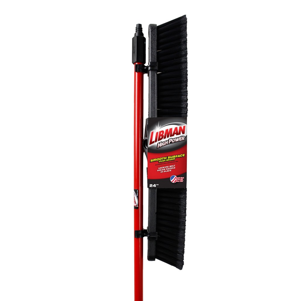 Libman 24in. Smooth Surface Push Broom, 60in.L Handle, Model# 801