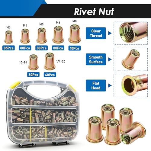 455Pcs Rivet Nut Tool Kit, Rivnut Tool 455Pcs Rivet Nut Tool Kit (Carbon Steel)