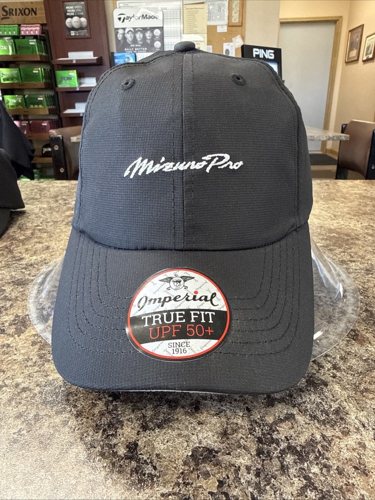 NEW MIZUNO PRO ‘SCRIPT’ UNSTRUCTURED GOLF HAT OSFA ADJUSTABLE. BLACK. NWT