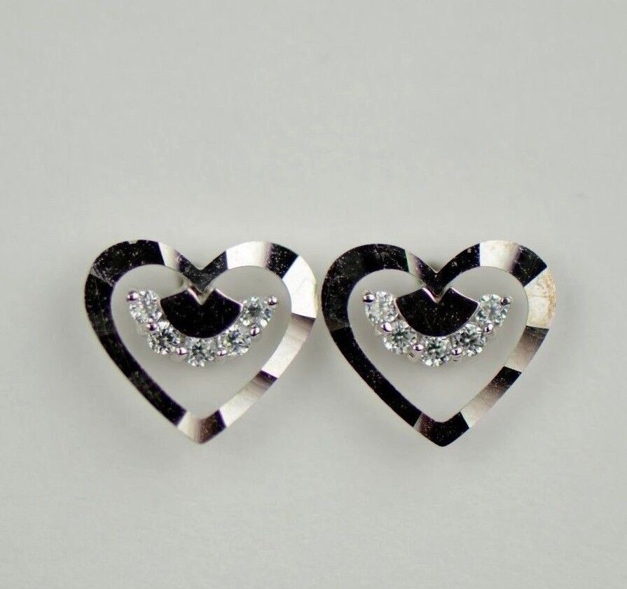14k Solid Yellow or White Gold Heart Shape CZ Stud Earrings