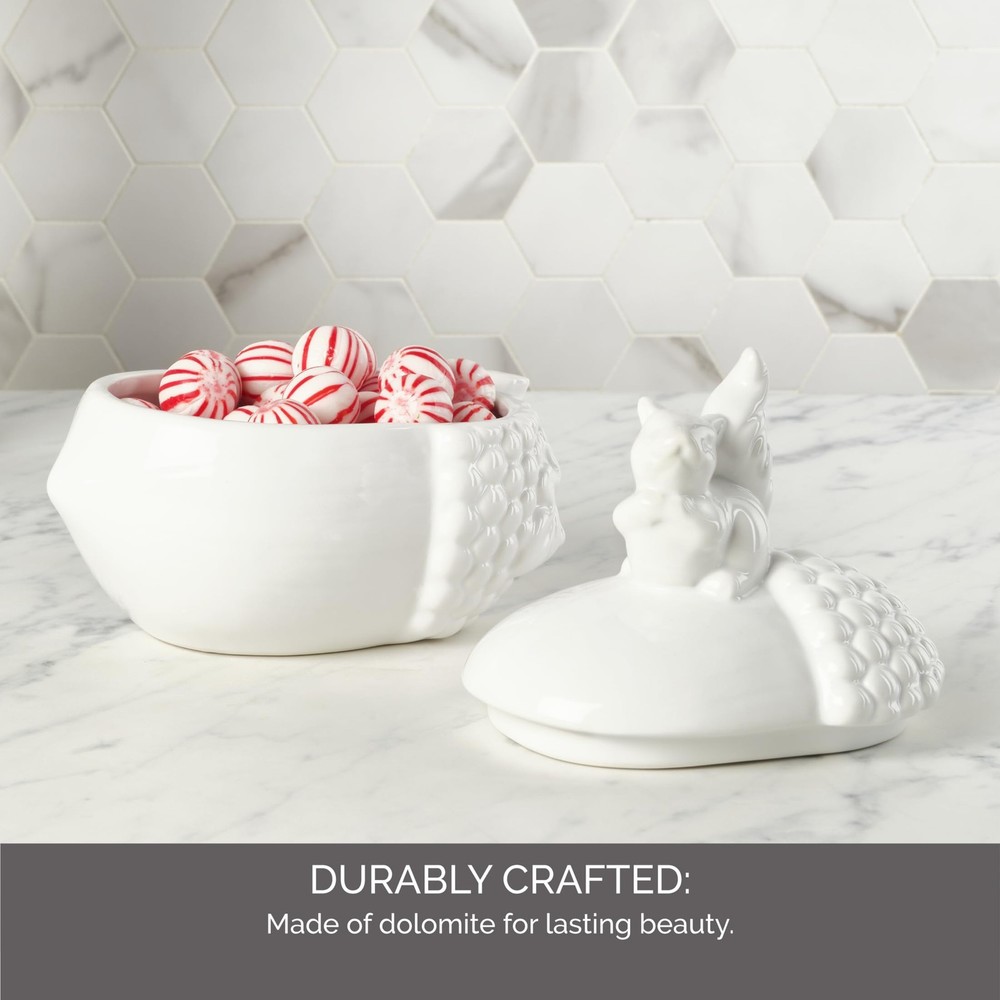 Elements White Ceramic Squirrel on Acorn Jar - 7.09x4.72x6.5"
