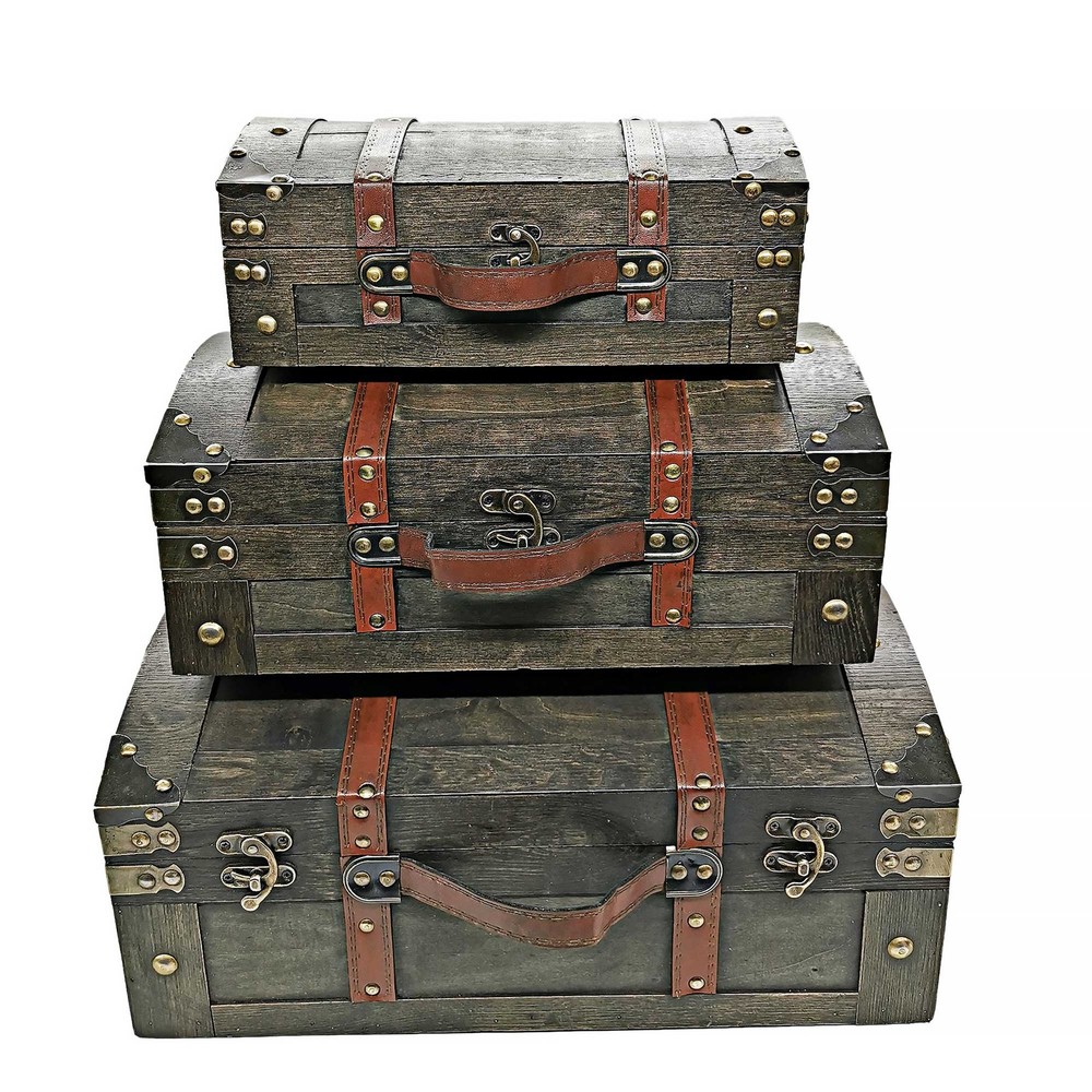 Set Of 3 Dome Suitcases Decorative Trunks