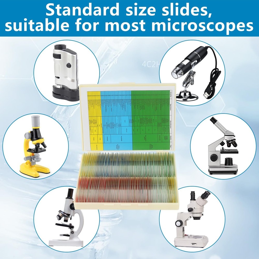 120 Microscope Slides with Specimens Set, Lab-Grade Prepared Microscope Slide...