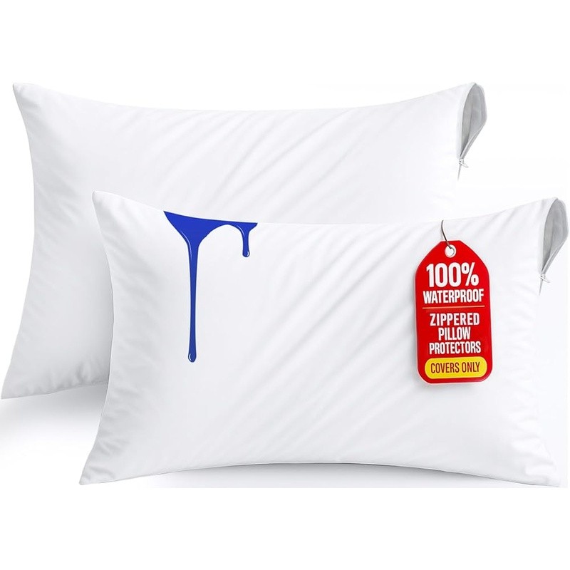 Waterproof Pillow Encasement 2 Pack Bed Bug Dust Mite Proof Machine Washable New