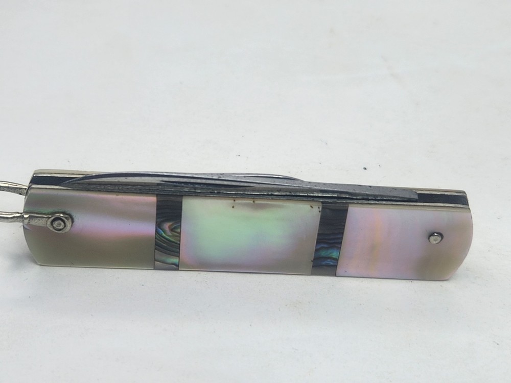 Antique ZAK GERMANY Rectangular Penknife Sectioned Pearl & Abalone Handles