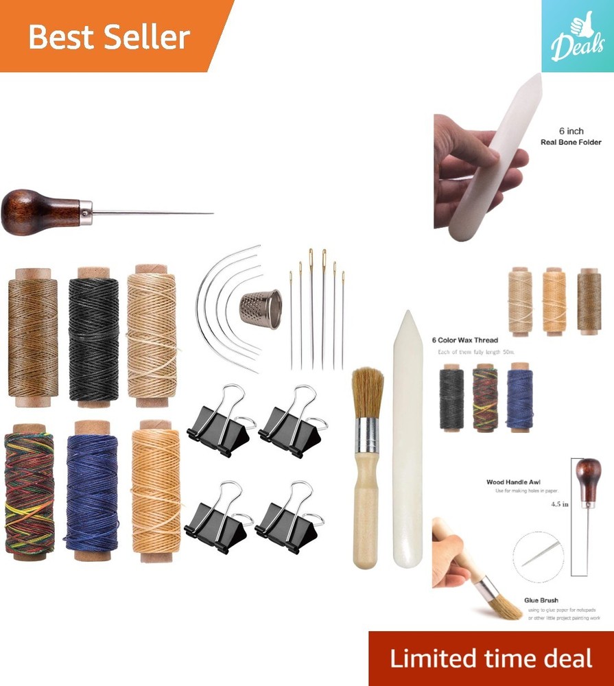 Luxury Bookbinding Kit: 24 Essential Tools with Real Bone Folder & Wax Thread