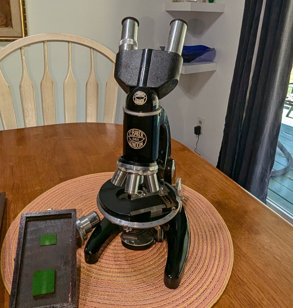 Antique C BAKER London Precision Microscope Complete Set Binocular NICE Loaded