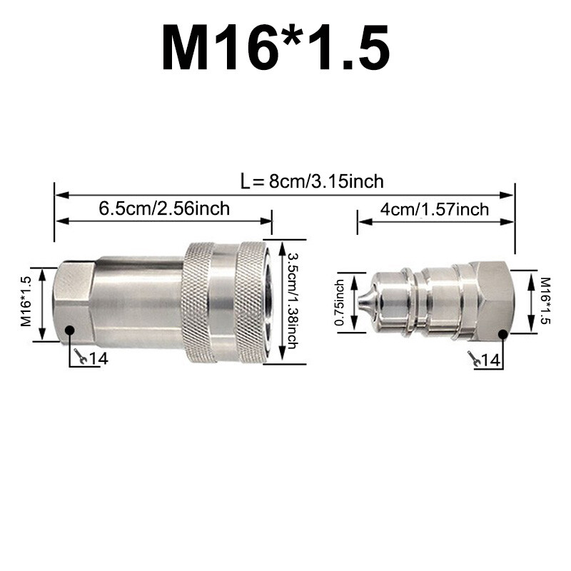 Hydraulic Quick Connect Coupler M16x1.5mm Female Thread Pipe Fitting Silver