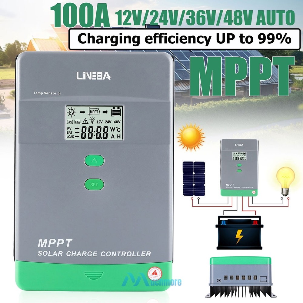 30A 60A 100A MPPT LCD Solar Panel Regulator Charge Controller Auto 12/24/36/48V