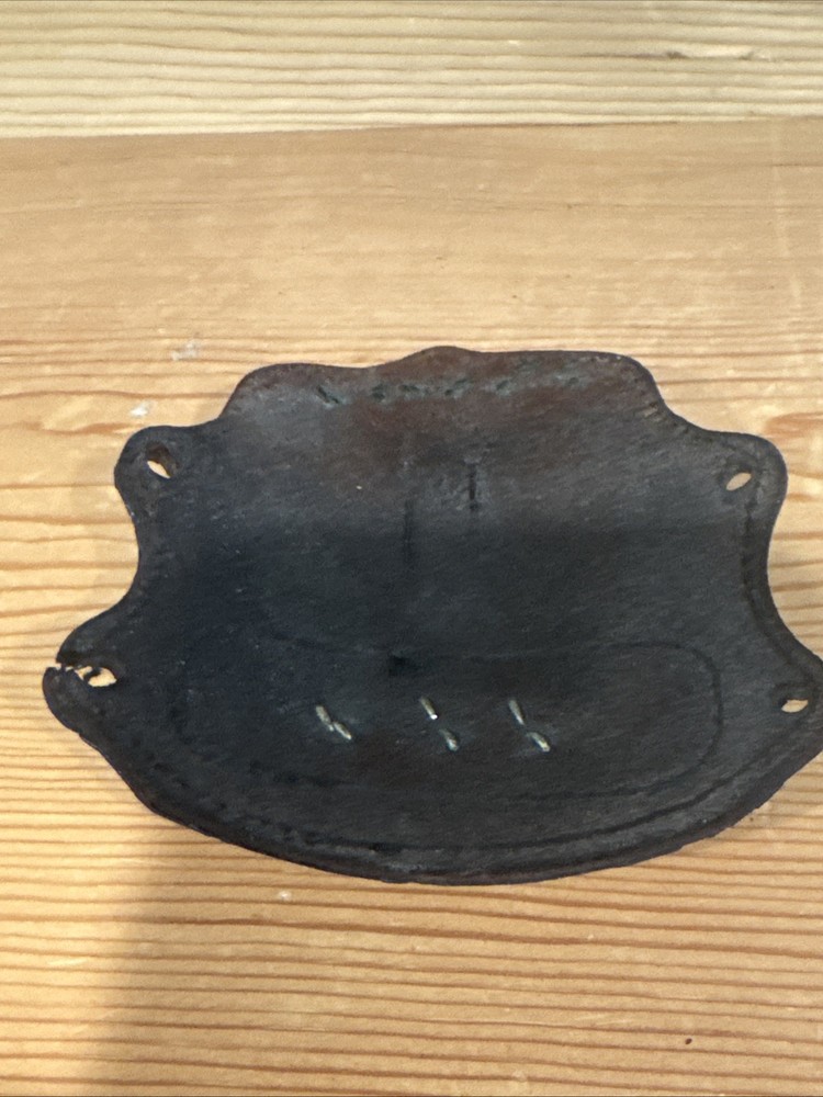 VINTAGE FFD FIRE HELMET LEATHER FRONT SHIELD - Engine 1 Metal Letters