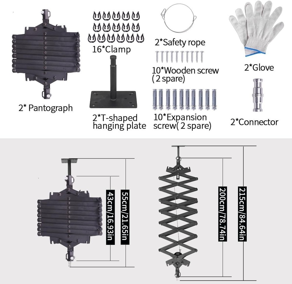 2Packs 2M/78.7Inch Drop Pantograph for Studio Ceiling Rail System Pantograph Stu