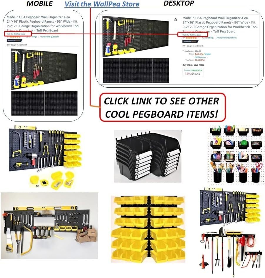 Plastic Pegboard Wall Organizer 24x16 in Panels Wall-Mounted Tool Storage