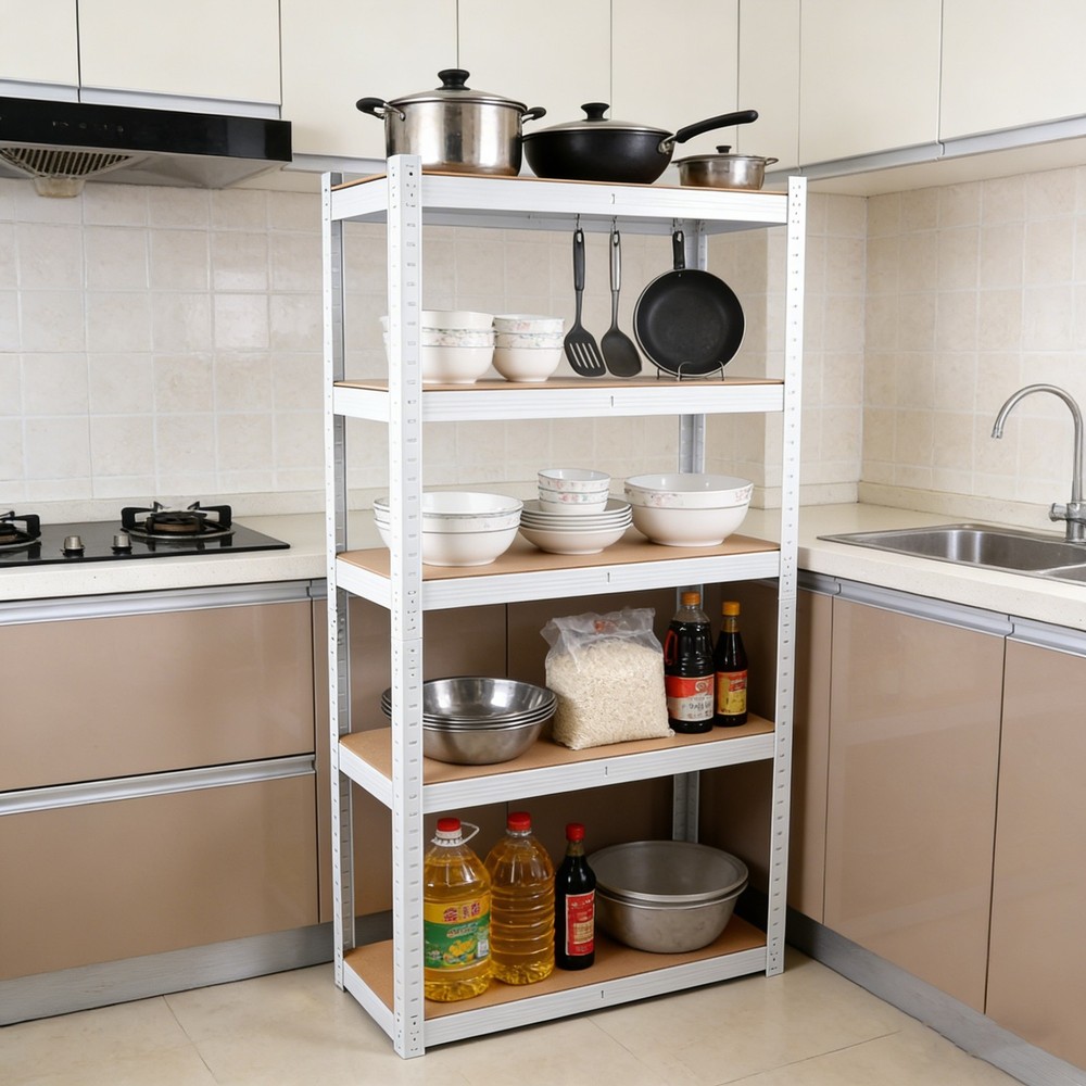 5 Tier Laminated Metal Shelving Unit Adjustable Garage Home Storage Utility Rack