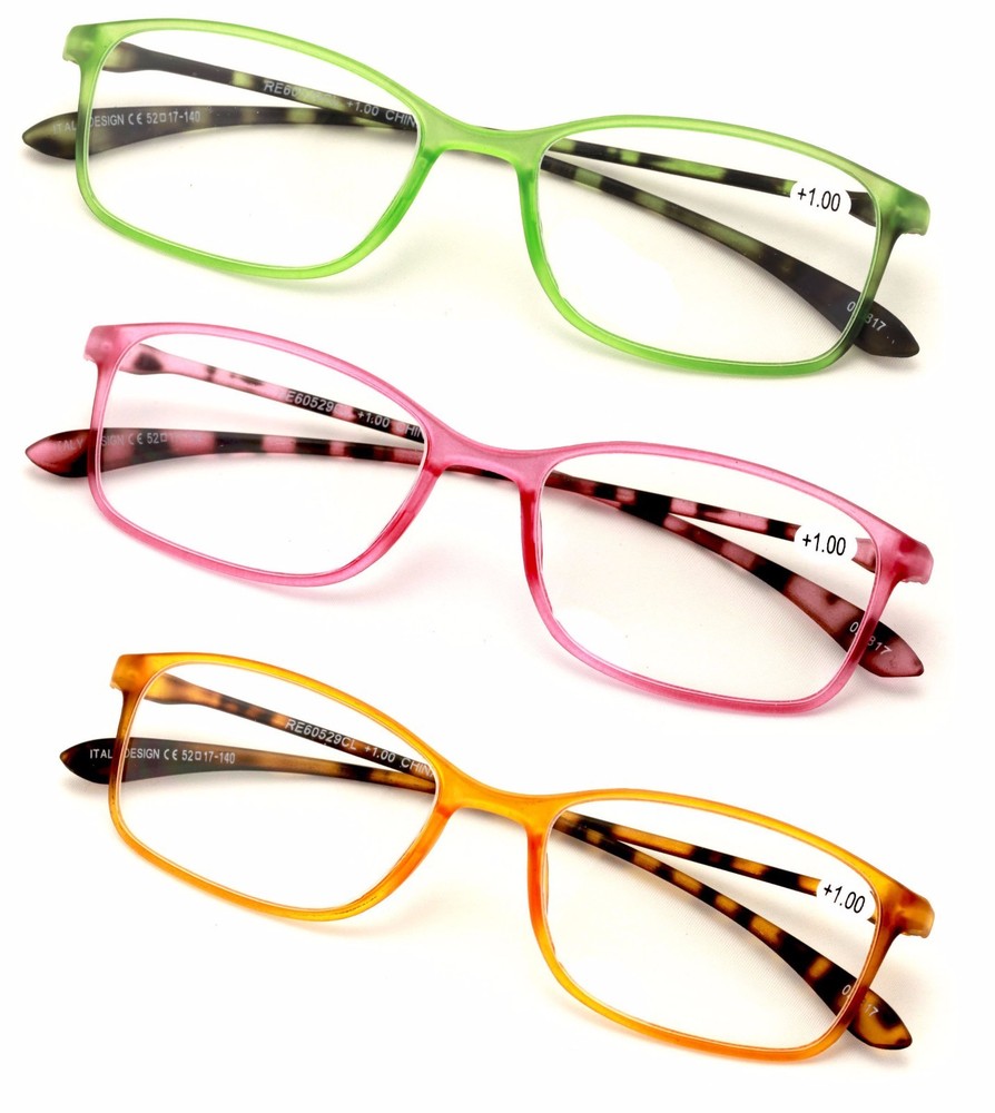 2 or 3 Pairs Rectangular Lightweight Flexible Temple Readers - Colorful Reading