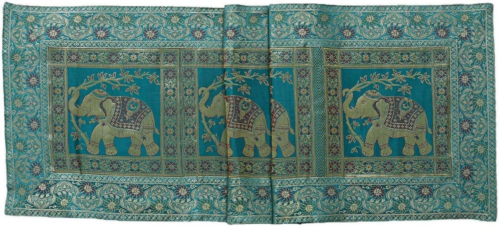 Silk Brocade Table Runner Elephant Wedding Decorative Wall Hanging Hunter Green