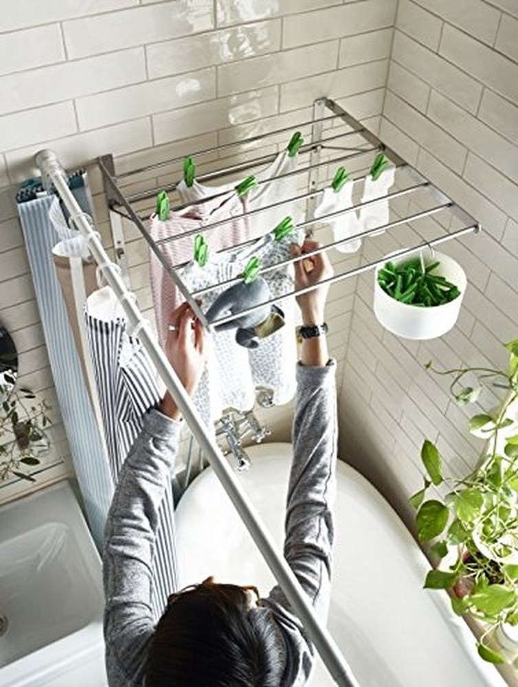 Wall Mounted Clothes Drying Rack Stainless Steel Space Saving Folding Adjusta...