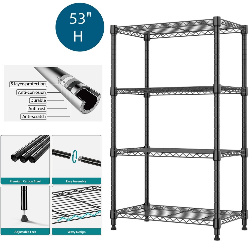 14''24''53'' Heavy Duty 4-Tier Adjustable Metal Wire Shelves for Garage, Kitchen