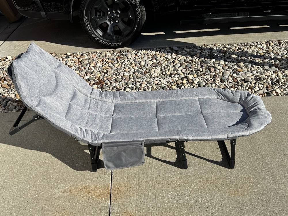 Gray Foldable Portable Camping Cot for Adults, Metal Frame, Polyester