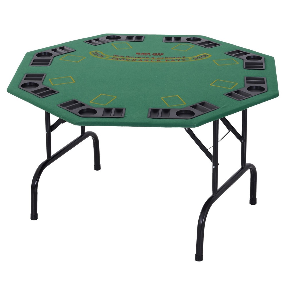 Durable MDF 48" 8-Player Poker Table Foldable with 8 Cup Holders Easy Storage