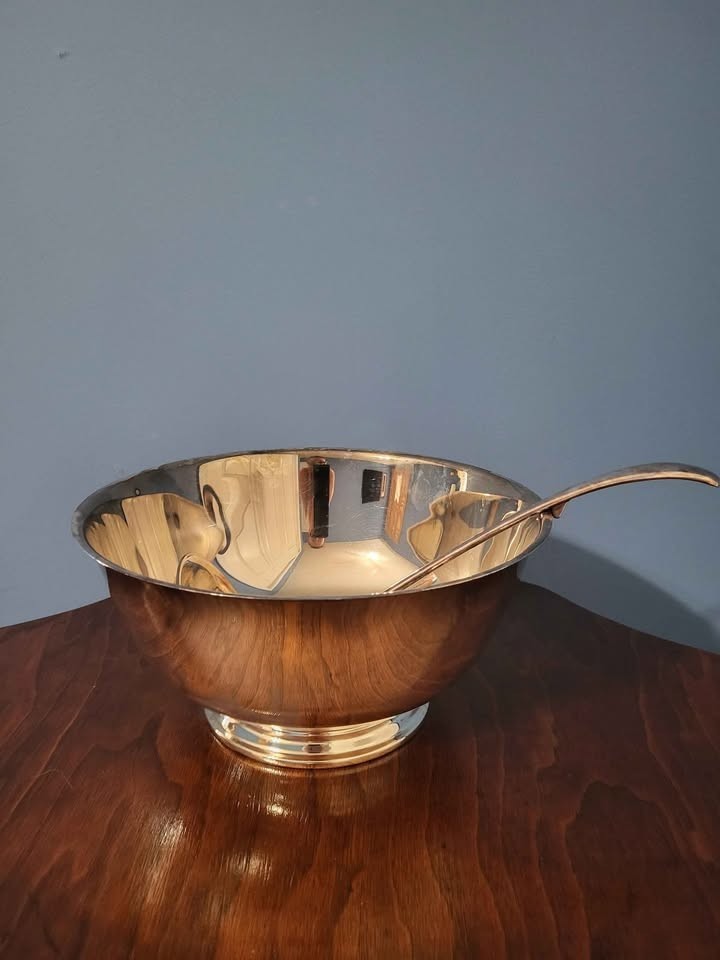 Silver plated punch bowl with ladle