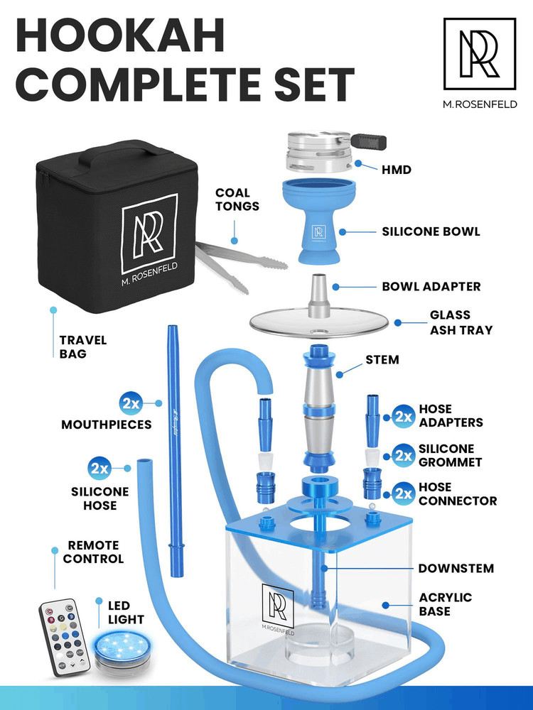 Blue Hookah 2 Hose Hookah Set YADO Square Blue