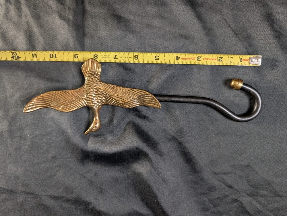 Vintage Brass Flying Duck Goose Damper Chimney Fireplace Flue Pull Hook Tool
