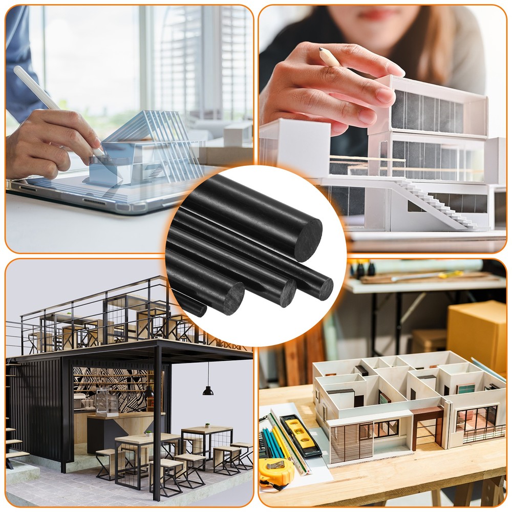 5 Pcs Black Plastic Rods 7 x 406mm ABS Styrene Round Stick Round Solid Bar