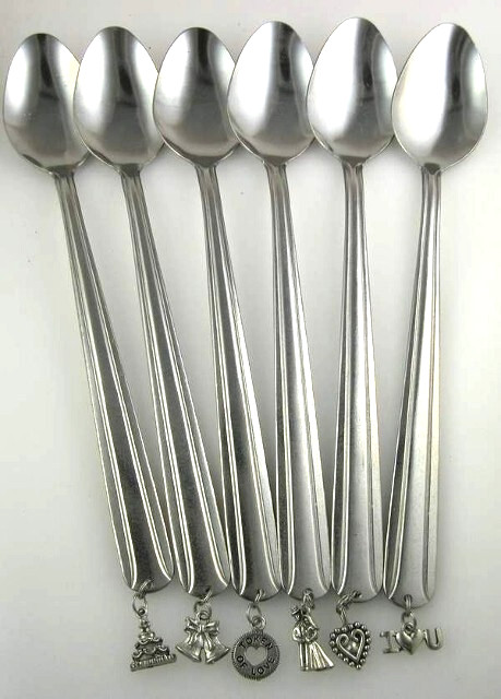 Iced Tea Spoon Set with assorted WEDDING THEMED charms MS spoons